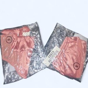 NWT Satin Lace-Trim Bustier & High-Waist Brief Set — Pink